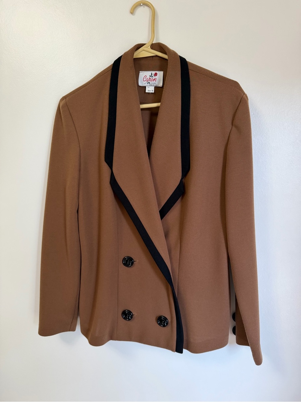 Caron Camel Double-Breasted Blazer with Black Trim